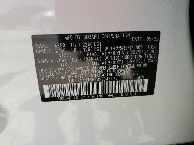 Photo 14 from auction – 2022 SUBARU OUTBACK PR with VIN 4S4BTAFC3N3246470