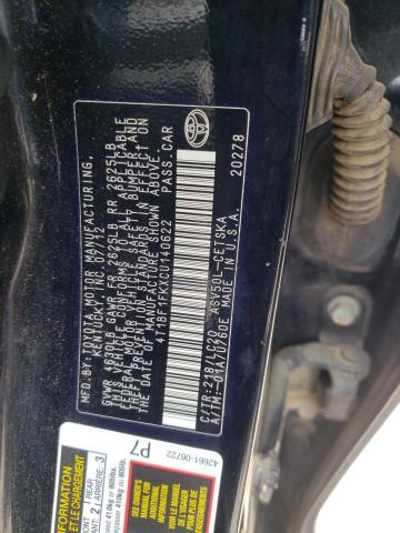 Photo 10 from auction – 2012 TOYOTA CAMRY with VIN 4T1BF1FKXCU140622