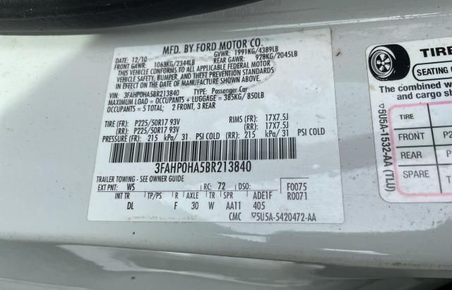 Photo 10 from auction – 2011 FORD FUSION SE with VIN 3FAHP0HA5BR213840