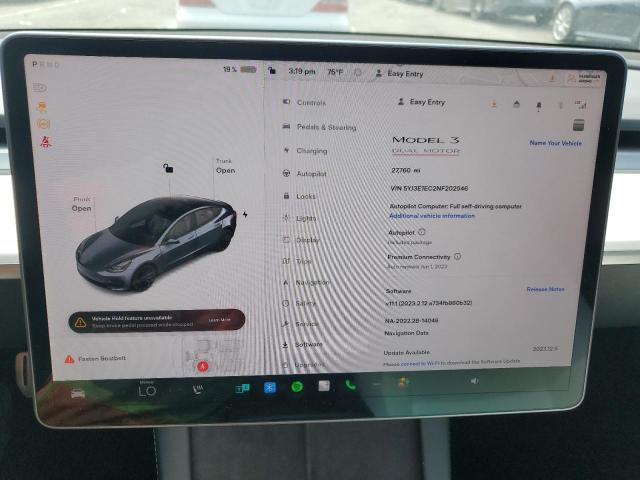 Photo 9 from auction – 2022 TESLA MODEL 3 with VIN 5YJ3E1EC2NF202046