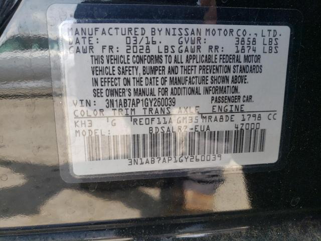 Photo 10 from auction – 2016 NISSAN SENTRA S with VIN 3N1AB7AP1GY260039