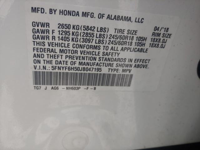 Photo 10 from auction – 2018 HONDA PILOT EXL with VIN 5FNYF6H50JB047195