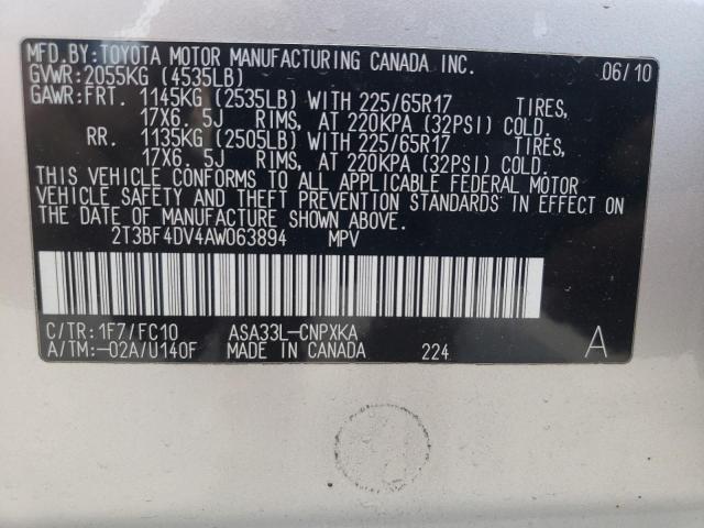 Photo 14 from auction – 2010 TOYOTA RAV4 with VIN 2T3BF4DV4AW063894