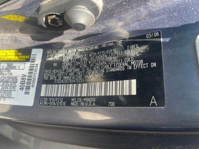 Photo 10 from auction – 2006 TOYOTA SIENNA CE with VIN 5TDZA23C76S475253
