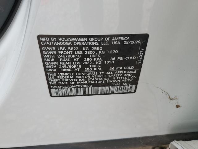 Photo 14 from auction – 2021 VOLKSWAGEN ATLAS S with VIN 1V2AP2CA2MC523992