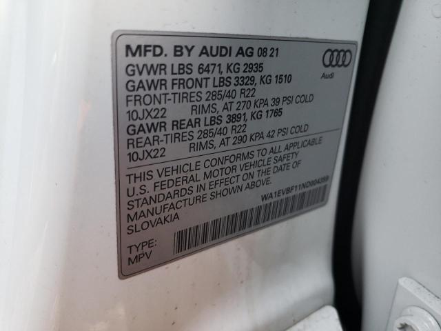 Photo 14 from auction – 2022 AUDI Q8 PREMIUM with VIN WA1EVBF11ND004359
