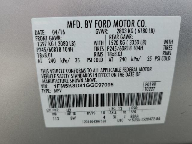 Photo 14 from auction – 2016 FORD EXPLORER X with VIN 1FM5K8D81GGC97095