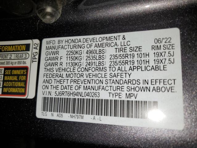 Photo 14 from auction – 2022 HONDA CR-V TOURI with VIN 5J6RT6H94NL040263