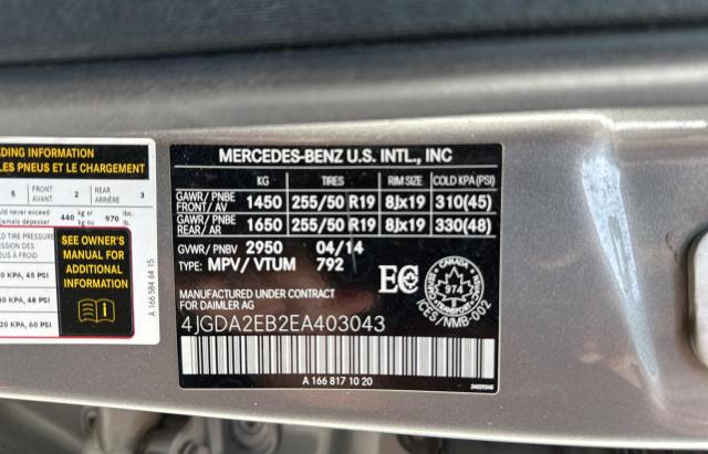 Photo 10 from auction – 2014 MERCEDES-BENZ ML 350 BLU with VIN 4JGDA2EB2EA403043