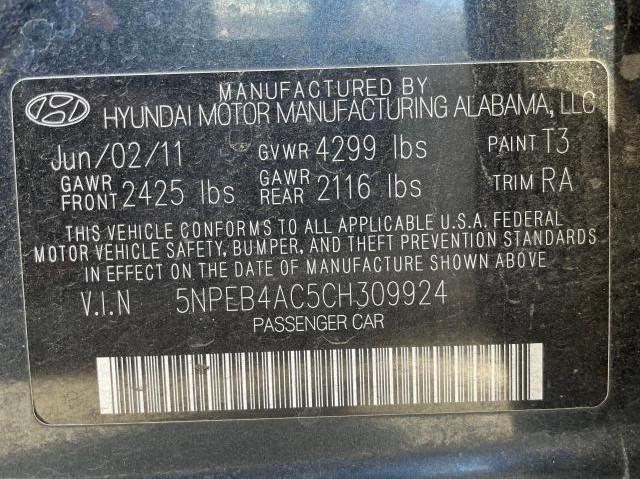 Photo 10 from auction – 2012 HYUNDAI SONATA GLS with VIN 5NPEB4AC5CH309924