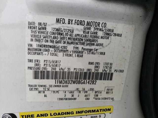 Photo 14 from auction – 2008 FORD TAURUS X S with VIN 1FMDK02W08GA14282