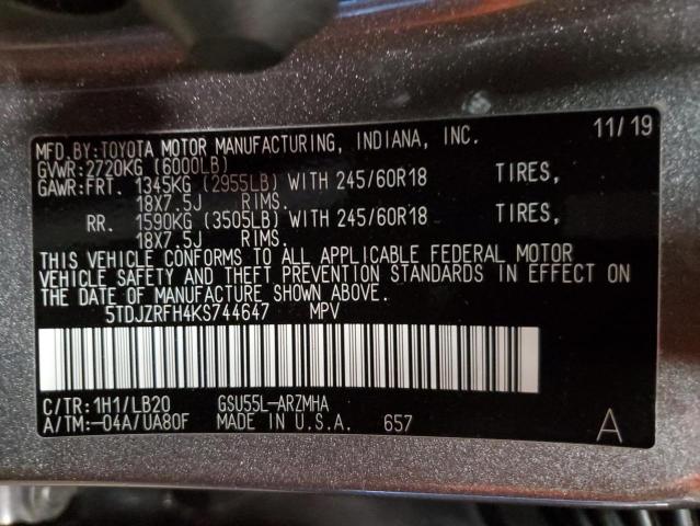 Photo 14 from auction – 2019 TOYOTA HIGHLANDER with VIN 5TDJZRFH4KS744647