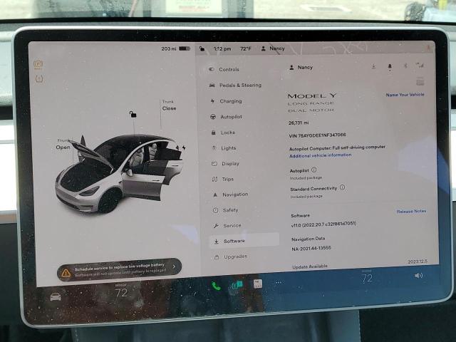 Photo 9 from auction – 2022 TESLA MODEL Y with VIN 7SAYGDEE1NF347066