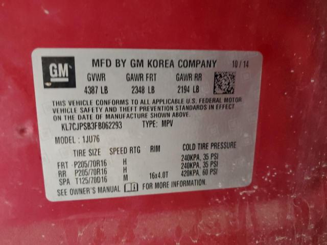 Photo 14 from auction – 2015 CHEVROLET TRAX 1LS with VIN KL7CJPSB3FB062293