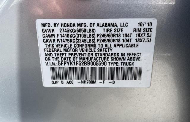 Photo 10 from auction – 2011 HONDA RIDGELINE with VIN 5FPYK1F52BB005590
