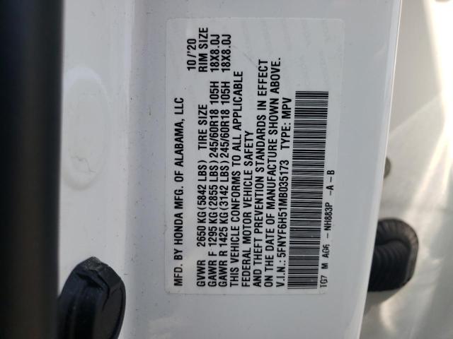 Photo 14 from auction – 2021 HONDA PILOT EXL with VIN 5FNYF6H51MB035173