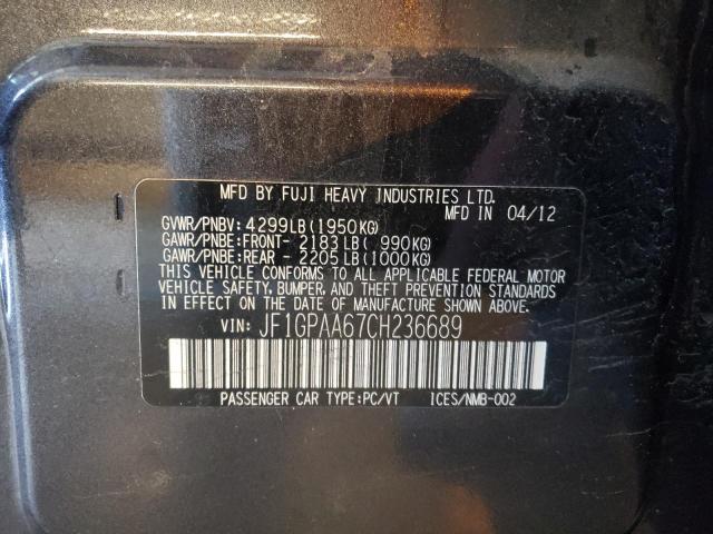 Photo 10 from auction – 2012 SUBARU IMPREZA with VIN JF1GPAA67CH236689