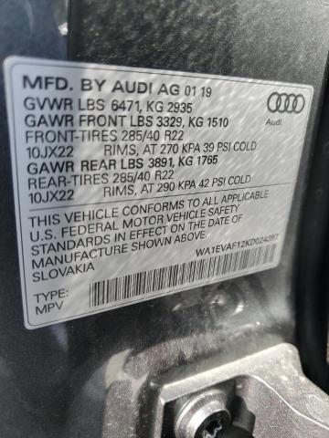 Photo 14 from auction – 2019 AUDI Q8 PREMIUM with VIN WA1EVAF12KD024397