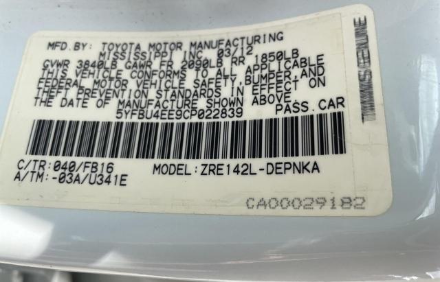 Photo 10 from auction – 2012 TOYOTA COROLLA BA with VIN 5YFBU4EE9CP022839