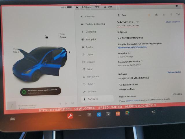 Photo 9 from auction – 2021 TESLA MODEL Y with VIN 5YJYGDEF1MF121565