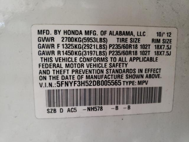 Photo 14 from auction – 2013 HONDA PILOT EXL with VIN 5FNYF3H52DB005565