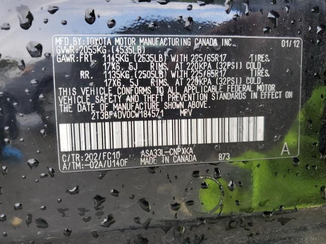 Photo 14 from auction – 2012 TOYOTA RAV4 with VIN 2T3BF4DV0CW184571