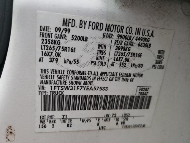 Photo 10 from auction – 2000 FORD SUPER DUTY with VIN 1FTSW31F7YEA57533