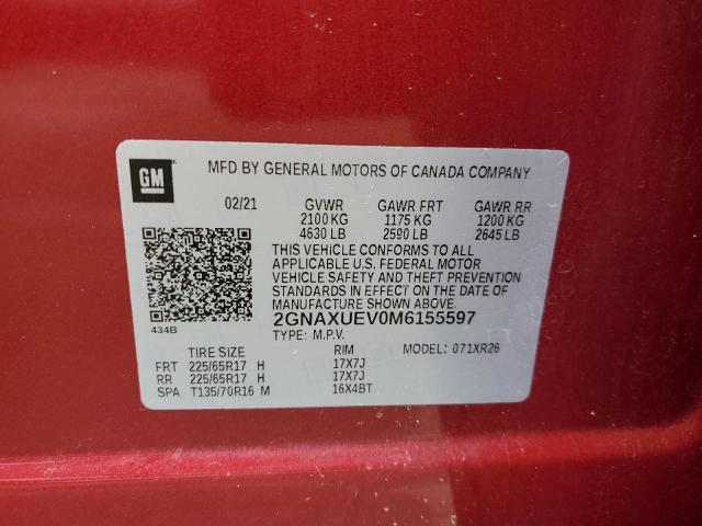 Photo 14 from auction – 2021 CHEVROLET EQUINOX LT with VIN 2GNAXUEV0M6155597