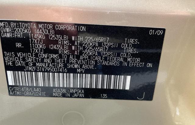 Photo 10 from auction – 2009 TOYOTA RAV4 LIMIT with VIN JTMZF31V795007416