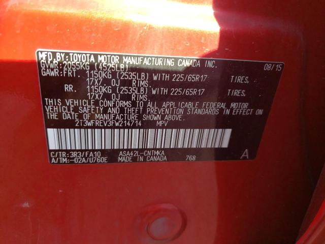 Photo 14 from auction – 2015 TOYOTA RAV4 XLE with VIN 2T3WFREV3FW214714