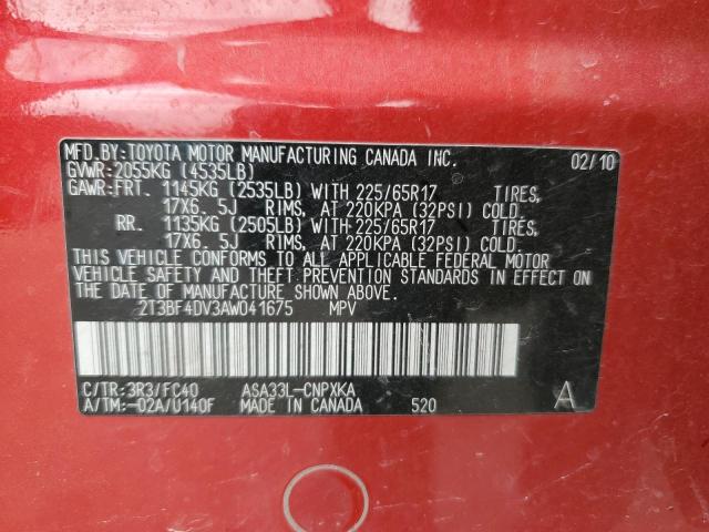 Photo 14 from auction – 2010 TOYOTA RAV4 with VIN 2T3BF4DV3AW041675