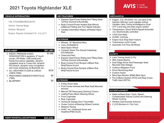 Photo 13 from auction – 2021 TOYOTA HIGHLANDER with VIN 5TDHZRBH6MS536745