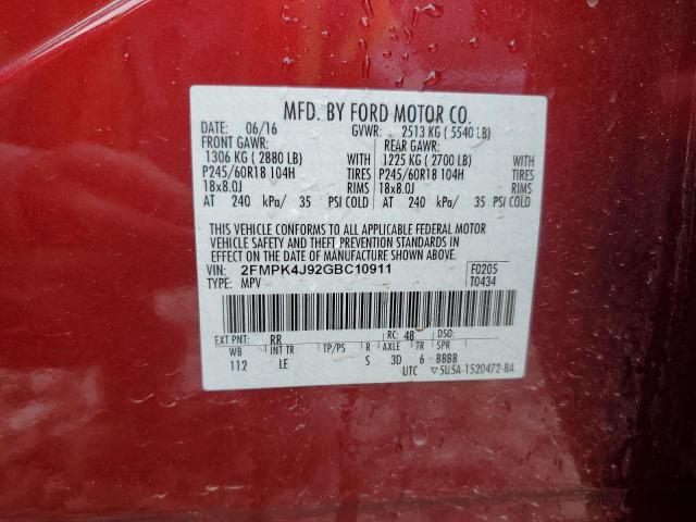 Photo 14 from auction – 2016 FORD EDGE SEL with VIN 2FMPK4J92GBC10911