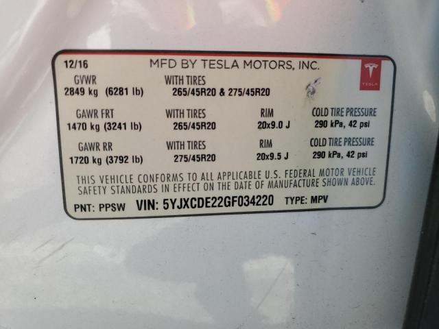 Photo 14 from auction – 2016 TESLA MODEL X with VIN 5YJXCDE22GF034220