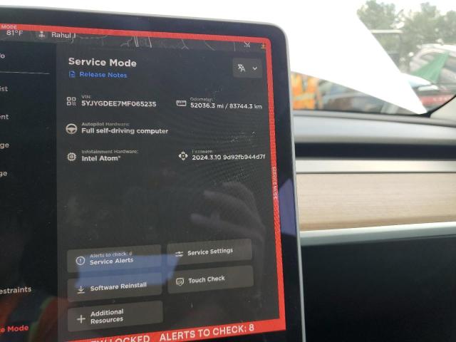 Photo 9 from auction – 2021 TESLA MODEL Y with VIN 5YJYGDEE7MF065235