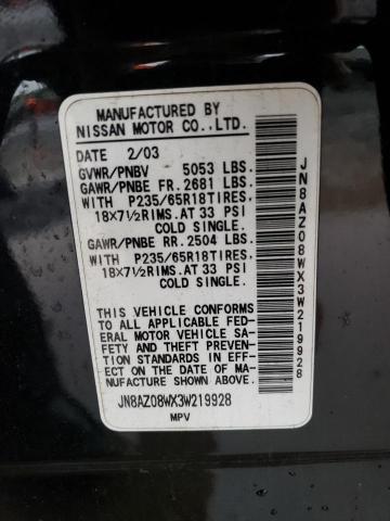 Photo 14 from auction – 2003 NISSAN MURANO SL with VIN JN8AZ08WX3W219928
