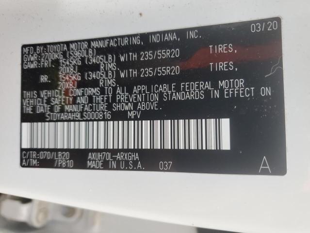 Photo 14 from auction – 2020 TOYOTA HIGHLANDER with VIN 5TDYARAH9LS000816