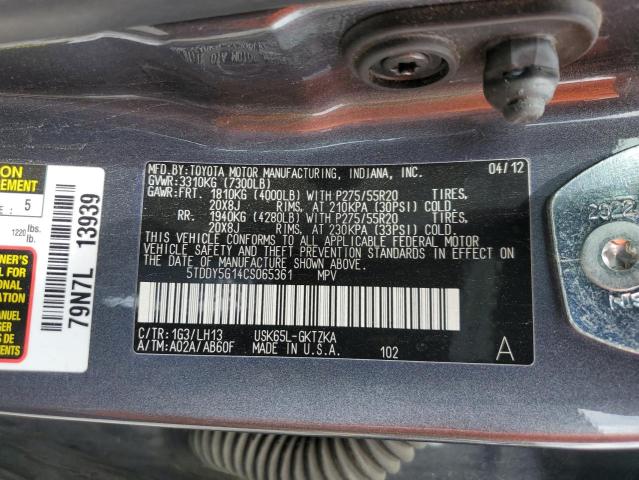Photo 14 from auction – 2012 TOYOTA SEQUOIA PL with VIN 5TDDY5G14CS065361