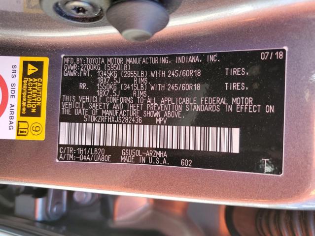 Photo 14 from auction – 2018 TOYOTA HIGHLANDER with VIN 5TDKZRFHXJS282436