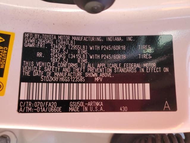 Photo 14 from auction – 2016 TOYOTA HIGHLANDER with VIN 5TDZKRFH6GS123585