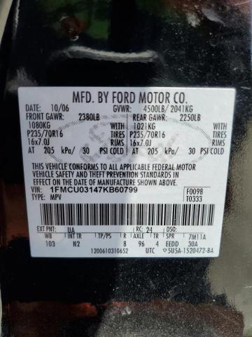Photo 14 from auction – 2007 FORD ESCAPE XLT with VIN 1FMCU03147KB60799
