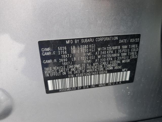 Photo 14 from auction – 2022 SUBARU OUTBACK LI with VIN 4S4BTGND1N3218910