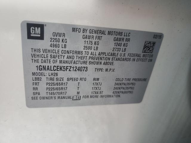 Photo 14 from auction – 2015 CHEVROLET EQUINOX LT with VIN 1GNALCEK5FZ124073