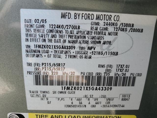 Photo 14 from auction – 2005 FORD FREESTYLE with VIN 1FMZK021X5GA43309