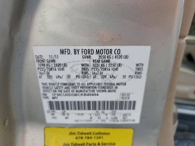 Photo 14 from auction – 2012 FORD ESCAPE XLT with VIN 1FMCU0DG8CKB49494