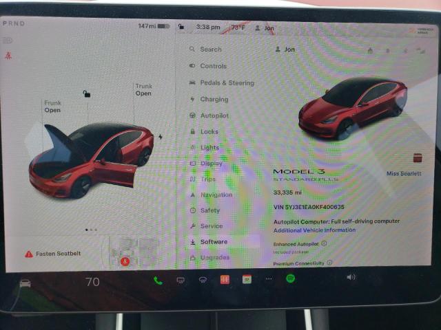Photo 9 from auction – 2019 TESLA MODEL 3 with VIN 5YJ3E1EA0KF400635