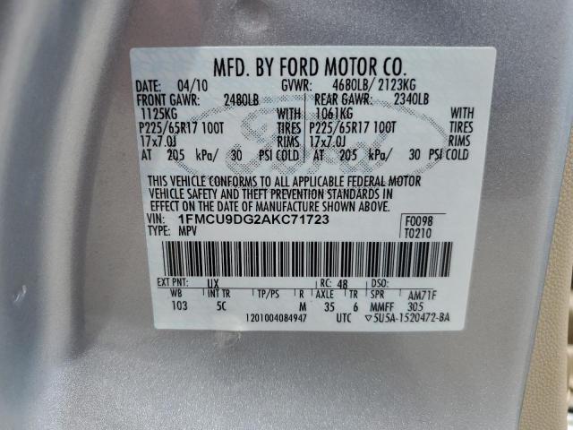 Photo 14 from auction – 2010 FORD ESCAPE XLT with VIN 1FMCU9DG2AKC71723