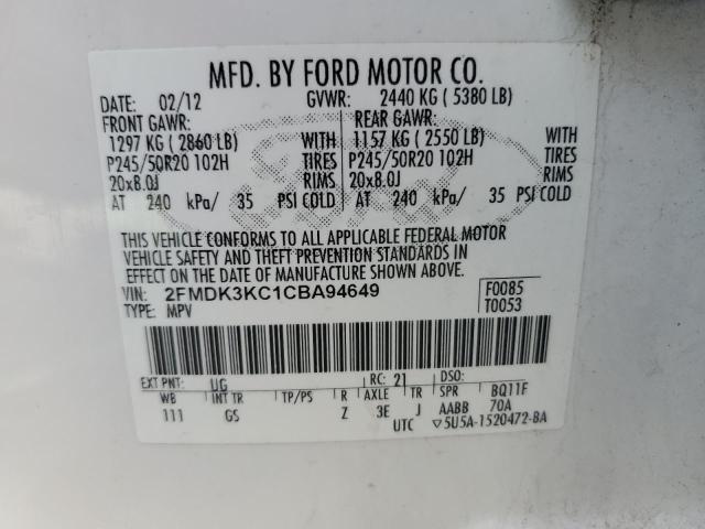 Photo 14 from auction – 2012 FORD EDGE LIMIT with VIN 2FMDK3KC1CBA94649