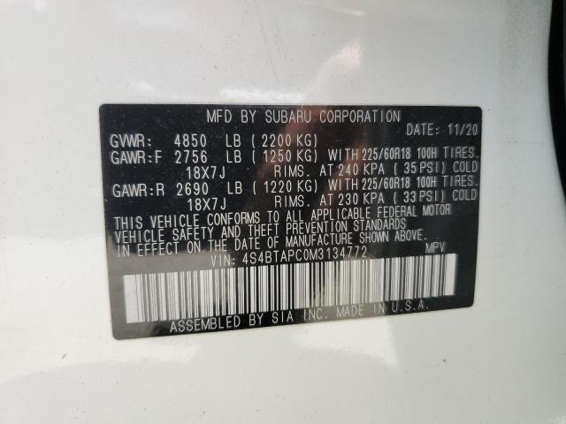 Photo 14 from auction – 2021 SUBARU OUTBACK TO with VIN 4S4BTAPC0M3134772