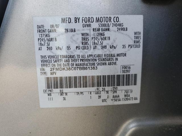Photo 14 from auction – 2007 FORD EDGE SEL with VIN 2FMDK38C07BB61383